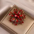 Vintage red crystal flower brooch for women, elegant alloy fashion clothing accessory - 649# Red Flower
