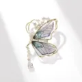 Elegant butterfly brooch featuring iridescent purple wings and sparkling crystal accents - Blue Purple Semi-Transparent Wing Butterfly (#112)