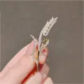 Gold wheat ear brooch for women, sparkling zircon crystal botanical lapel pin, fashion jewelry - Wheat Ear