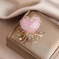 Exquisite pink crystal floral brooch, elegant rhinestone collar pin for women clothing decor - Pink