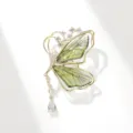 Exquisite butterfly brooch with green translucent wings and crystal teardrop pendant. - Green Semi-Transparent Wing Butterfly Style (#113)
