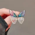 Elegant butterfly brooch featuring purple blue gradient and crystal studded wings - Blue Purple Double Leaf Butterfly Style (#108)