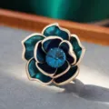 Blue flower brooch variant, elegant crystal enamel pin for women fashion accessory. - Camellia Blue
