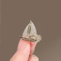 Exquisite gold-plated sailboat brooch with sparkling cubic zirconia for women fashion. - Small Boat