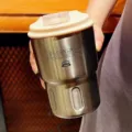Mug isotherme portable en acier inoxydable avec couvercle à clapet couleur crème - Couvercle Café Minimaliste / 350ml / Argent
