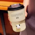 Tasse à café isotherme blanc crème portable avec breloque chien 3D mignonne et couvercle - Couvercle Café Minimaliste / 350ml / Noir