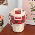 Thermos portable en inox avec paille et étui écossais rouge et vert, 9x14,3 cm - Couvercle Café Plaid / 350ml / Rouge