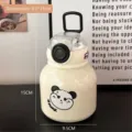 Bouteille isotherme portable crème avec imprimé panda mignon, dimensions 9,5x15 cm - Couvercle Grand O Animal Mignon / 450ml / Noir