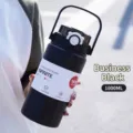 Grande bouteille isotherme 1000ml en acier inoxydable noir mat avec poignée solide - Couvercle avec poignée / 1000ml / Noir