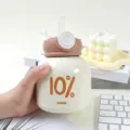 Mignonne gourde isotherme en acier inoxydable blanc crème avec paille et motif 10% - Grand Couvercle en O Pourcentage / 450ml / Marron