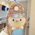 Leuke cartoon beer rietje waterfles met riem, grote capaciteit plastic beker voor kinderen. - 1000 ml dubbele drinkbeker beer, koffie
