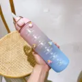 Μπουκάλι νερού 1000ml με ροζ και μπλε διαβάθμιση, καλαμάκι και χαριτωμένα στολίδια - Κύπελλο / Ροζ