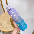 Παγούρι 1000ml ματ ντεγκραντέ με καλαμάκι και δείκτες χρόνου για καθημερινή χρήση - Κύπελλο / Μωβ