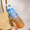 Φορητό μπουκάλι νερού 1000ml με μπλε και πορτοκαλί διαβάθμιση, καλαμάκι και δείκτες χρόνου - Κύπελλο / Μπλε