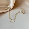 Elegant gold fan collar pins with pearls, rhinestones, and delicate double chains detail - Fan Tassel Chain Style (861) / Gold Pearl With Rhinestones