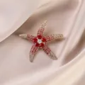 Exquisite rhinestone starfish brooch detailed crystal lapel pin women fashion jewelry - Pink Starfish
