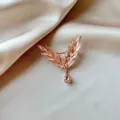 Crystal Angel Wing Brooch Elegant Peach Rhinestone Teardrop Pendant Suit Corsage Pin jewelry - 872#