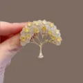 Gold wishing tree brooch detail, elegant crystal rhinestone plant pin for cardigan jacket. - Small Yellow Tree