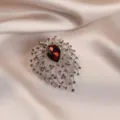 Elegant rhinestone flower bouquet brooch for women, sparkling red teardrop crystal pin jewelry. - Silver-Ruby Red