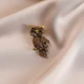 Vintage crystal owl brooch pin, elegant rhinestone animal lapel pin for women blazer and scarf. - Golden Owl #757