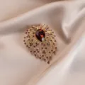 Elegant rhinestone bouquet brooch for women, luxury crystal corsage pin for suit and shawl. - Gold-Ruby Red