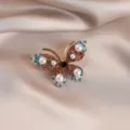 Detailed macro view of an elegant butterfly brooch with rhinestones and pearls on satin. - Light Blue and Brown Butterfly Style (764#)