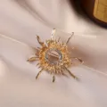 Vintage gold sunburst rhinestone brooch elegant metal pin fashion coat accessories jewelry - Sun / Gold