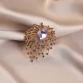 Elegant purple rhinestone brooch flower corsage delicate gold tone jewelry for women suit shawl - Gold-Purple Stone
