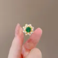 Vintage crystal rhinestone flower brooch pin, elegant anti-glare shirt collar button accessories. - Green Floral