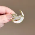 Exquisite unicorn crescent moon brooch detail, sparkling crystal inlay with elegant metallic finish. - Moon Unicorn Brooch