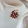 Elegant fish shape brooch encrusted with red and silver crystals on a gold metal base - Red and White Striped Tropical Fish Style (864) / Red and White Rhinestone