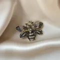 Vintage gold-toned bee brooch with sparkling blue and clear crystals on satin fabric - Big Bee Style (841) / Big Bee
