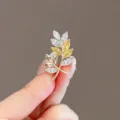 Elegant gold leaf brooch with yellow and white crystals for dress collar - Wheat Ear Style (133#)
