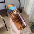 Tragbare Kunststoff-Wasserflasche, braun transluzent mit farbigem auslaufsicheren Deckel. - 400ml / Gelb