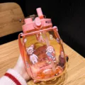 Grosse Kapazitat doppeltes Trinken Wasserflasche mit Gurt, niedliche Cartoon Plastikbecher - 1300ML / Rosa