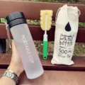 Gobelet d'eau en plastique givré portable avec brosse de nettoyage et sac de rangement. - Tasse Seule / Couvercle noir mat en PC, 800 ml