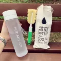Gobelet d'eau en plastique dépoli portable avec sac en toile et brosse pour le sport et l'usage. - Tasse Seule / Couvercle blanc mat en PC, 800 ml
