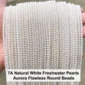 Perlas naturales de agua dulce blancas 7A, perlas redondas aurora impecables para joyas - 2.5-3mm / Perla Redonda Blanca Aurora Sin Defectos 7A