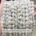 Perles baroques blanches naturelles en forme de pièce pour la création de bijoux DIY - Disque / Lot De 24-28 (12-17*7mm) / Blanc