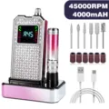 Professional rhinestone electric nail drill kit with various bits and charging cable - Rhinestone Gradient Style (716) / Pink Gradient
