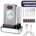 Professional rhinestone electric nail drill machine set with 45000RPM and accessories - Silver Aurora AB / Drill With Rhinestones 717 Silver Rainbow