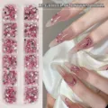 12-Gitter Nagelkunst Strasssteine Set mit rosa und silbernen Sternen für Maniküre - Rosa (12 Gitter)