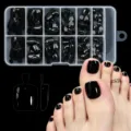 Glossy black press-on toenails set 120 pieces with storage box for DIY pedicure - 120Pcs Solid Glossy Black