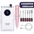 Professional 45000RPM portable rechargeable electric nail drill machine kit with bits - 602 White Nail Drill / White