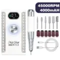 Professional rhinestone portable nail drill machine 45000RPM macro detail with bits - White