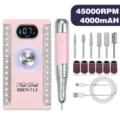 Professional pink rhinestone nail drill kit with 45000RPM motor and USB charging cable - Pink