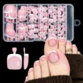 Premium set of 120 pieces pink and white French press-on toe nails for pedicures - 120Pcs French Glossy White Tip Nude Pink