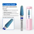 Macro detail view of blue coarse tooth tungsten carbide bullet nail drill bit for acrylic nails - Tungsten Nail Drill Bit 10 (Blue Coarse)