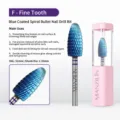 Macro view showing blue coated spiral bullet nail drill bit fine tooth texture - Tungsten Nail Drill Bit 11 (Blue Fine)