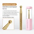 Close-up of golden ball tip conical nail prepping bit for professional manicure - Tungsten Nail Drill Bit 12 (Gold Medium Ball)